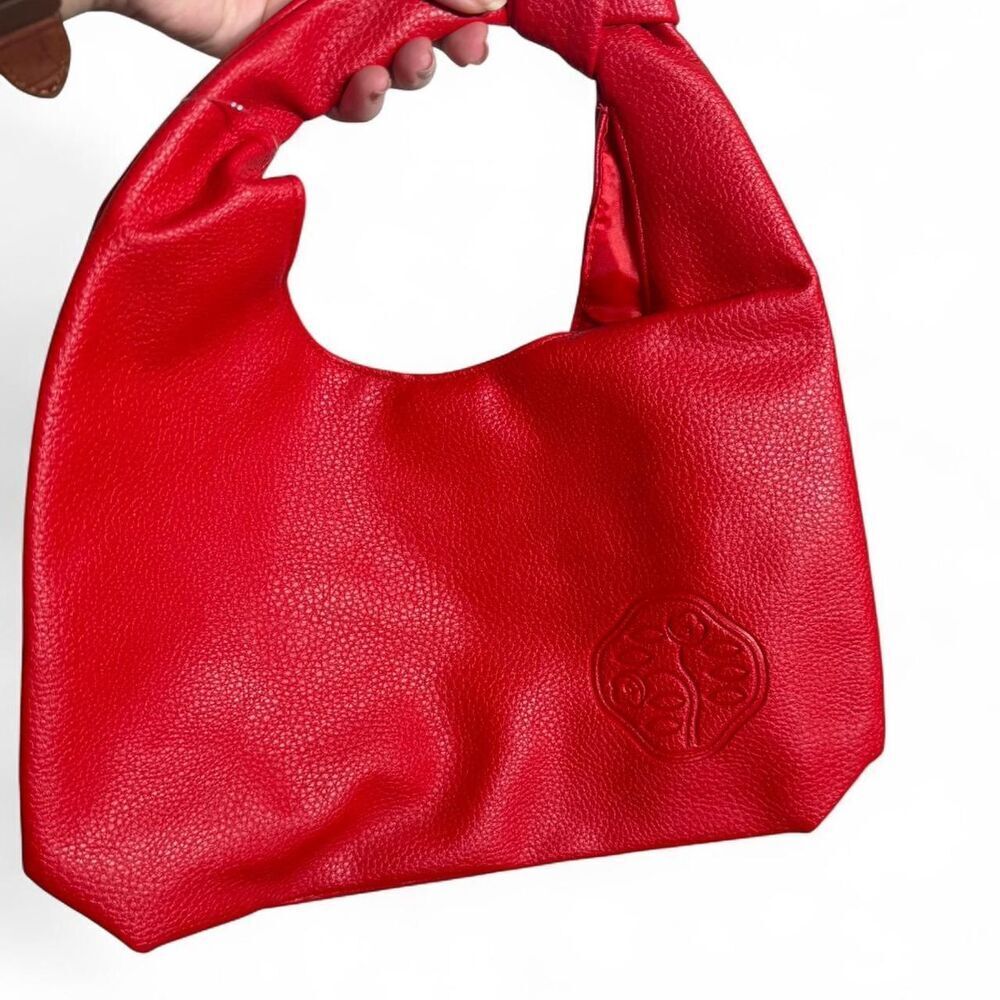 Shiseido Red leather Small Hobo bag embossed logo, NWOT Lightweight Shoulder bag - Picture 3 of 6